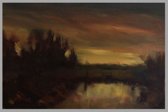 #59: Landscape, Late Twilight (Oil on Canvas Panel, approx A3 size)